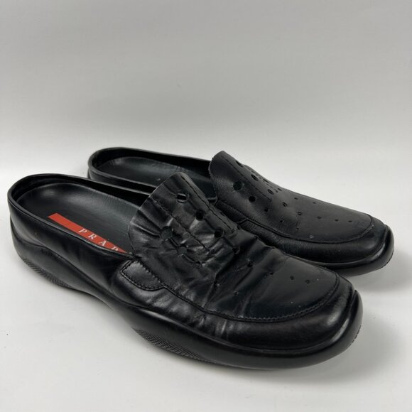Prada Mule Ladies Black Leather Loafer Women's Size 37 7 US - Picture 1 of 9